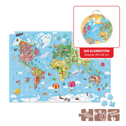 Puzzle w walizce Janod Mapa Świata 300 elementów